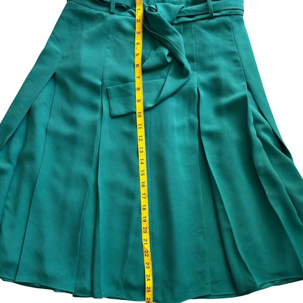 Ann Taylor Pleated Midi Skirt Womens 6 Green Excellent Tie Waist Office Wear - Picture 5 of 7